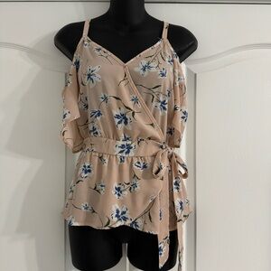 Sienna Sky Pink and Blue Floral Faux Wrap Blouse
